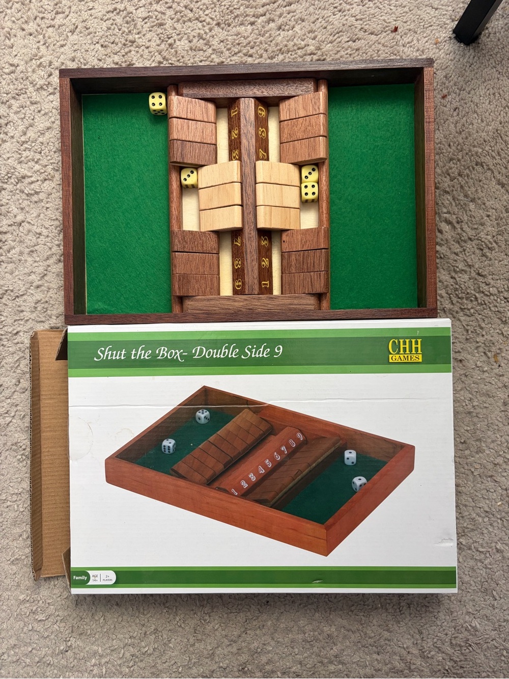 Wooden Shut the Box with Green Felt Play Surface